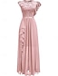 abordables Semi-formal / Cóctel-Vestido de madre de la novia vestido de invitada elegante casual cuello joya de longitud completa de manga corta con encaje