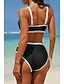 preiswerte Bikini-Sets-Damen Badeanzug Bikini Zweiteilig Bademode Rückenfrei Patchwork Tropisch Strandbekleidung Farbblock V Ausschnitt Ärmellos Badeanzüge