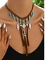 voordelige Dames ketting-dames bohemian gevlochten leren ketting met turquoise kralen, veren en kwastjes - perfect voor muziekfestivals en vakantie-outfits