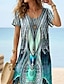 tanie Sukienki boho-Damskie Sukienka midi Sukienka letnia Sukienka A line Urlop Codzienny Boho Motylkowy Urlop Plaża Regularny Graficzny Geometryczny W Tureckie Wzory Krótki rękaw Wycięcie pod szyją Biały Żółty