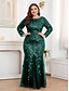 cheap Semi-formal / Cocktail-Mermaid Trumpet Floor Length Evening Gown Sparkle Plus Size Mother Of The Bride Long Sleeve Crew Neck Formal Champagne Mother Of the Bride Dress Tulle with Embroidery
