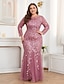 cheap Semi-formal / Cocktail-Mermaid Trumpet Floor Length Evening Gown Sparkle Plus Size Mother Of The Bride Long Sleeve Crew Neck Formal Champagne Mother Of the Bride Dress Tulle with Embroidery