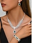 abordables Collier pour femme-Ensemble de bijoux de luxe en cristal vert pour femmes – collier élégant, bracelet et boucles d&#039;oreilles, accessoires de mariage en strass pour fêtes et événements formels