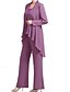 voordelige Onder 129,99 $-Pantsuit Moeder van de Bruid Jurk Bruiloft Gast Elegante Eenvoudige Jewel Hals Vloerlengte Chiffon Lange Mouw met Effen Kleur