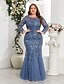 cheap Semi-formal / Cocktail-Mermaid Trumpet Floor Length Evening Gown Sparkle Plus Size Mother Of The Bride Long Sleeve Crew Neck Formal Champagne Mother Of the Bride Dress Tulle with Embroidery
