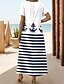 billiga tryck strandklänningar-Dam Maxiklänning T shirtklänning Solklänning Skiftklänning Semester Ledigt Strandstil Fest Strand Normal Geometrisk Rand Hav Kortärmad Rund halsringning Vit Marinblå Havsblå Blå / vit Sommar Vår