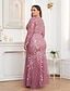 cheap Semi-formal / Cocktail-Mermaid Trumpet Floor Length Evening Gown Sparkle Plus Size Mother Of The Bride Long Sleeve Crew Neck Formal Champagne Mother Of the Bride Dress Tulle with Embroidery
