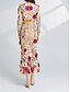 preiswerte Lässige / Tageshochzeit-Meerjungfrau  Trompeten Partykleider Elegantes Kleid Hochzeit Hochzeitsgast Tee-Länge Langarm Rundhalsausschnitt Tüll mit floral gestickte Spitze