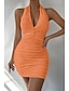 preiswerte Abschlusskleider-Damen Minikleid Weißes Kleid Abschlusskleid Bodycon Neckholder-Kleid Mode Urlaub Abschlussfeier Ausgehen Normale Passform Einfach Ärmellos Neckholder Schwarz Weiß Orange Sommer