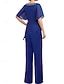 baratos Terninhos de calça da mamãe-Conjunto de Calça Vestido para Mãe da Noiva Convidada de Casamento Elegante Simples Decote Quadrado Comprimento de Chão Poliéster Manga Curta em Cor Sólida