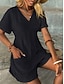 preiswerte Kunst &amp; Design Jumpsuit-Damen Jumpsuit Aktive Einfarbig Kurzarm V-Ausschnitt Tasche Urlaub Täglich Reguläre Passform Schwarz Grün Aprikose Sommer