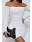 voordelige Afstudeerjurken-Dames Mini-jurk Witte jurk Afstudeerjurk Bodycon Modieus Modern Vakantie Verjaardag valmistuminen Normale pasvorm Effen Lange mouw Schouderafhangend Zwart Wit Wijn Rood Zomer