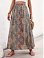 baratos Saias gráficas-Mulheres Saia Evasê Balanço Casual Boho Longo Cintura Alta Saias Gráfico Estampado Cashemere Imprimir Pontas duplas Férias Feriado Azul Roxo Verão Poliéster