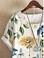 abordables Hauts Floraux-Chemisier féminin blouse florale graphique élégante quotidienne à manches courtes col rond tops réguliers quotidien imprimé lin-like bleu clair été