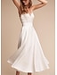 abordables Petits robes blanches-Robe blanche petite graduation Engagement Robes de mariage A-Line V Col Bretelles spaghetti Sans manches Longueur cheville Chiffon Robes de mariée Avec Sash  Ruban
