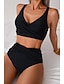 cheap Bikini Sets-Women's Swimwear Bikini Swimsuit Ruched High Waisted Tropical Beach Wear Plain V Wire Sleeveless Bathing Suits