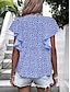billige Kvindernes ferietoppe-Dame T-shirt Prikker Mode Moderne Kortærmet V-hals Almindelige toppe Daglig Drapering Trykt mønster Sort Gul Rød Blå Himmelblå Sommer