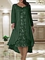 cheap Mom&#039;s Dress Sets-Beach Wedding Two Piece A-Line Mother of the Bride Dress Wedding Guest Elegant Plus Size Jewel Neck Tea Length Chiffon Lace Short Sleeve Jacket Dresses with Solid Color free custom size