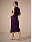 abordables Robe de cocktail-Femme Robe mi-longue Robe en maille Elégant mode Soirée Rendez-vous Standard Couleur unie Manche Courte Col V Aubergine Eté