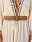 billige Kvinders bælte-boho macrame vævet bælte til kvinder – håndlavet bredt taljebælte med træspænde, vintage chic stil til kjoler, afslappet outfits og sommer strandtøj