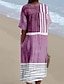 ieftine Rochii cu dungi și geometrice-Pentru femei Rochii Midi Rochie de Vară Vacanță Casual Stiluri de Plajă Zilnic Ieșire Potrivire Largă Grafic Geometric Manșon scurt În V Albastru piscină Mov Portocaliu Trifoi Vară