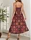 abordables Vestidos Boho-Mujer Vestido maxi Vestido de verano Vestido de una línea Vestido lencero Casual Playa Ajuste regular Graphic Cosecha Bohemio Sin Mangas Escote en Pico Correa de espagueti Vino Verano Primavera
