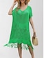abordables Robes de plage-Maillots de bain pour femmes robe de nage maillot de bain découpé frange vacances vêtements de plage couleur unie col en V manches courtes maillots de bain