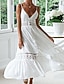economico Abiti casual bianchi-Per donna Abito Midi Abito in cotone e lino Abito Sottoveste Abito Boho Essenziale Classico Moderno Vacanza Ferie Uscire Vestibilità regolare Semplice Senza Maniche Spalline sottili Bianco Estate