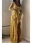abordables Vestidos boho-Mujer vestido largo vestido largo Vestido bohemio Moda Vacaciones Cita Noche Ajuste regular Plano Manga Larga Escote en Pico Amarillo Claro Verano