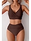cheap Bikini Sets-Women's Swimwear Bikini Swimsuit Ruched High Waisted Tropical Beach Wear Plain V Wire Sleeveless Bathing Suits