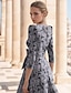 economico Abiti da cocktail-Abiti da cocktail A-Line Jacquard Vestito Elegante Ospite di Matrimonio Chiesa Lunghezza caviglia Manica mezza V Neck Chiffon con Fiocco(i) Floreale Vestito Ospite di Matrimonio