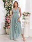 preiswerte Kleider für Hochzeitsgäste-A-Linie Hochzeitsgastkleider Elegantes Kleid Hochzeitsgast Party Wear Bodenlänglich Ärmellos V-Ausschnitt Herbst Hochzeitsgast Baumwollmischung mit Pailletten