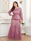cheap Semi-formal / Cocktail-Mermaid Trumpet Floor Length Evening Gown Sparkle Plus Size Mother Of The Bride Long Sleeve Crew Neck Formal Champagne Mother Of the Bride Dress Tulle with Embroidery