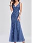 economico Matrimonio Informale / Di Giorno-Abito per la Madre della Sposa Abito Elegante per Festa Collo a V Lunghezza Piena in Poliestere Senza Maniche con Applicazioni