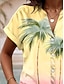 cheap Art&amp;Design Blouses-Women's Shirt V Neck Button Down Blouse Summer Tops Ombre Graphic Tree Tropical Daily Hawaiian Short Sleeve Shirt Collar Regular Tops Daily Buttons Print Yellow Summer