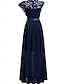 abordables Semi-formal / Cóctel-Vestido de madre de la novia vestido de invitada elegante casual cuello joya de longitud completa de manga corta con encaje
