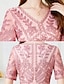 baratos Comprimento do chá-Vestido de Mãe da Noiva em A Linha Elegante Vintage Festa Decote em V Comprimento Chá Renda Cordada Manga Curta com Lantejoulas Vestido Midi de Renda