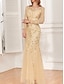 preiswerte Unter 129,99 $-Kleid Mutter der Braut Kleid Elegant Party Rundhalsausschnitt Bodendland Polyester Langarm mit Stickerei 2025