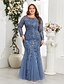 cheap Semi-formal / Cocktail-Mermaid Trumpet Floor Length Evening Gown Sparkle Plus Size Mother Of The Bride Long Sleeve Crew Neck Formal Champagne Mother Of the Bride Dress Tulle with Embroidery