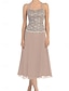 preiswerte Unter 129,99 $-Kleid-Sets Brautmutterkleid Elegant Einfach Ein-Schulter Tee-Länge Polyester Langarm mit Spitze Einfarbig 2025
