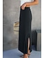 abordables Jupes décontractées-Femmes Jupe Moulant Occasionnel Midi Taille Basse Jupes Uni Fendu Micro-Élastique Rue Sortir Noir Blanche Chameau Été Polyester