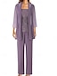 abordables Costumes-pantalons pour maman-Ensemble de Pantalon Mère de la Mariée Robe Invitée de Mariage Élégante Simple Col Bijou Longueur Longue Polyester Manches Longues avec Couleur Unie