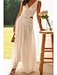 baratos Vestidos de Formatura-Mulheres Vestido Longo Vestido Maxi Vestido branco Vestido de formatura Moda Graduação Encontro Para Noite Normal Tecido Sem Manga Decote V Branco Vermelho Vermelho Rosa Verão