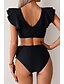 voordelige Bikinisets-Dames Zwemkleding Bikini Zwempak Hoog getailleerd Tropisch Strand Kleding Kleurenblok V-Wire Mouwloos Badpakken