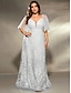 preiswerte Unter 129,99 $-Plus Size Kleid Brautmutter Kurven Kleid Elegant V-Ausschnitt Bodenlang Polyester Kurzarm mit Spitze