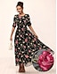 billige Ferie kjoler-Dame Maxikjole Svart kjole Kjole med A-linje Elegant Stilfull Puffermer Feriereise Daglig Løstsittende Blomstret Kortermet Crew-hals Svart Sommer
