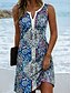 ieftine Rochii boho-Rochie Mini Femei Rochie Casual Rochie de Vară Rochie Casual Vacanță Zi de Zi Vacanță Regular Fit Floral Grafic Bohemian Fără Mâneci Gât Striat Albastru Vară Primăvara
