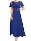 preiswerte Unter 129,99 $-Kleid Brautmutterkleid Elegant Einfach Rundhalsausschnitt Knöchellänge Polyester Kurzarm mit Spitze Einfarbig 2025