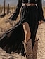billige Boho-kjoler-Dame Midikjole Boho-kjole Western kjole Mote Klassisk utendørs Daglig Ferie Normal عادي Langermet V-hals Svart Sommer