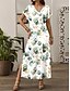 preiswerte Blumenkleid-Damen Maxikleid A-Linien-Kleid Urlaub Lässig Strand Urlaub Tägliches Ausgehen Regelmäßige Passform Floral Grafik Blatt Kurzarm V-Ausschnitt Hellgrün Frühling Herbst